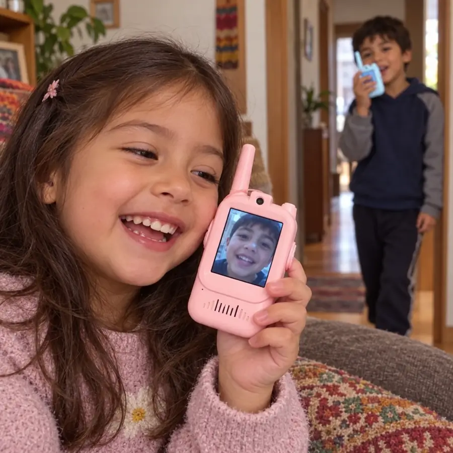 Niña jugando con su walkie-talkie